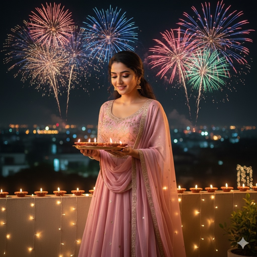 Pink Anarkali with Diyas