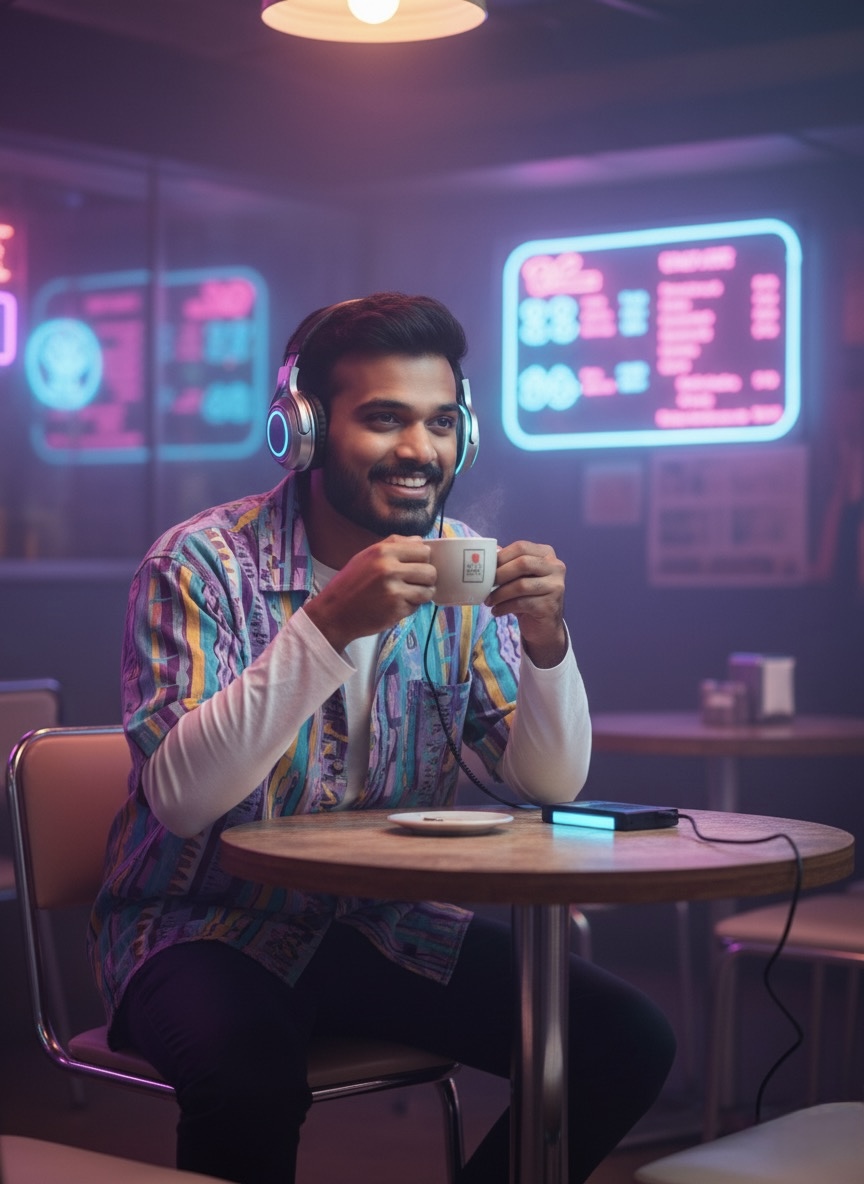 Retro Futuristic Café Portrait